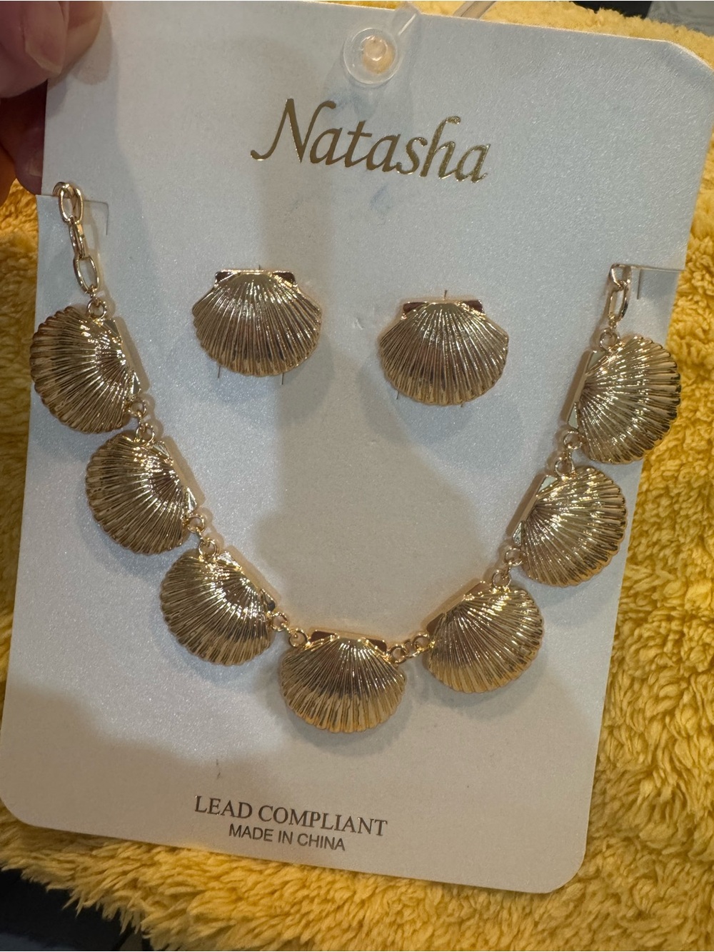 Natasha Couture Gold Shell Necklace with Matching Stud Earrings